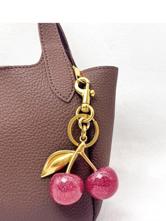 Handbags - Cherry Pink Glitter Goldtone Bag Charm Key Chain
